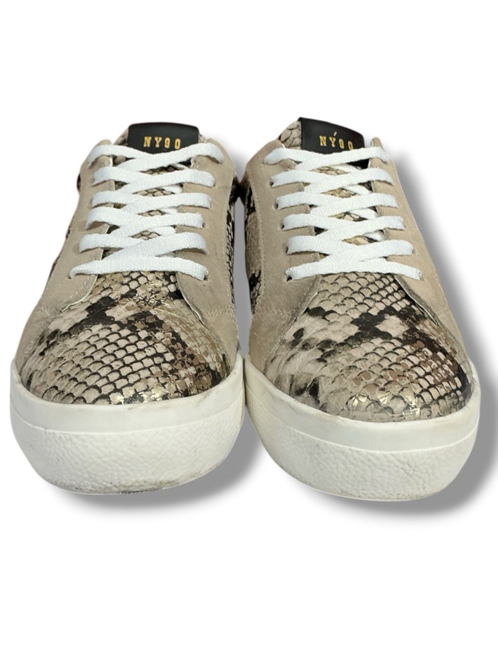 Steve Madden Metallic Gold & Cream Snake-Print Sneakers - Picture 5 of 12